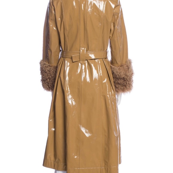 Saks Potts Tan Patent Lamb Leather Coat w/Shearling Collar & Cuffs, Size 2/M - Picture 3 of 5